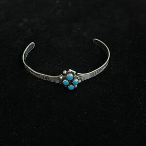 Vintage Turquoise & Marked Sterling Silver Navajo Style Mini Baby Cuff Bracelet